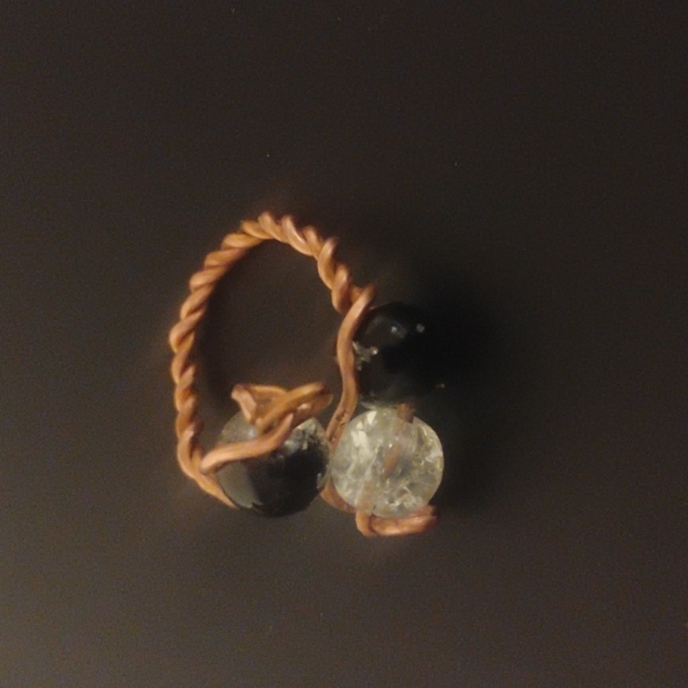 Handmade Elegant Copper and Black Beaded Clear Beaded Ring